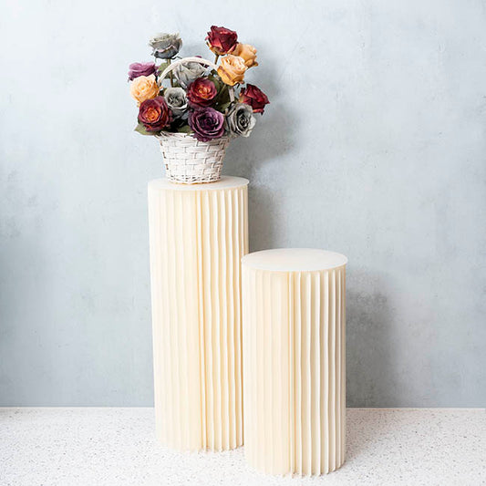 Foldable Paper Round Plinth Set2 Buttercream (30x60cmH&80cmH