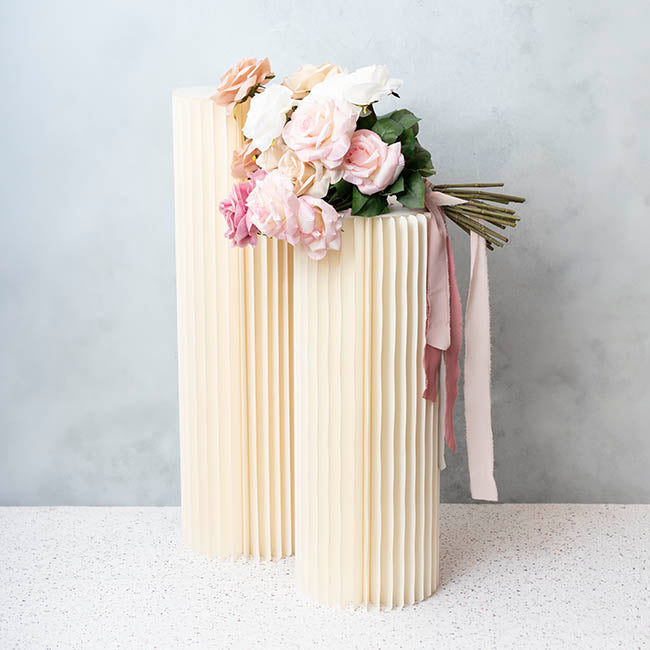 Foldable Paper Round Plinth Set2 Cream(30cmDx80cmH&100cmH)