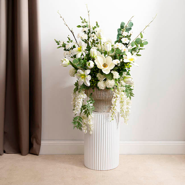 Fibreglass Compote Planter Limestone Nude (39cmDx25cmH)