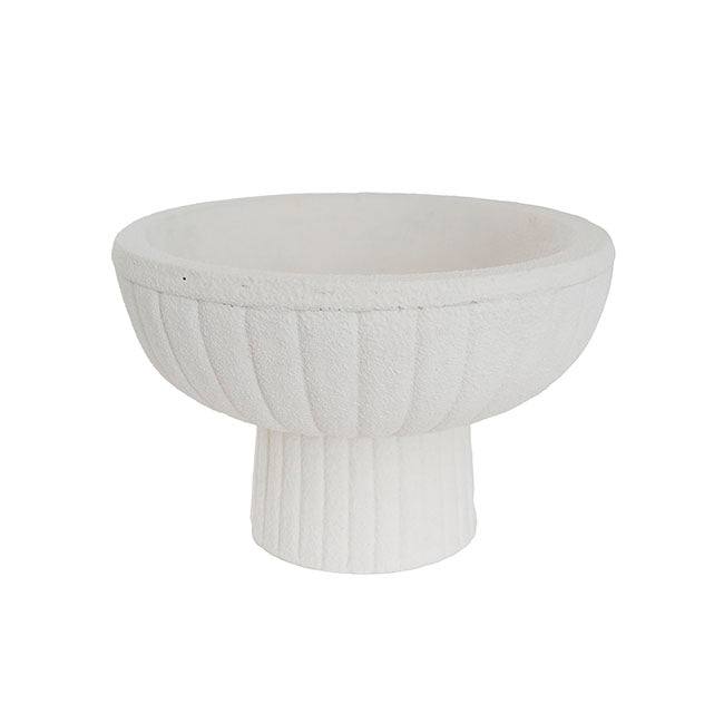 Fibreglass Compote Planter Limestone White (39cmDx25cmH)
