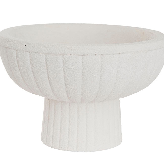 Fibreglass Compote Planter Limestone White (39cmDx25cmH)
