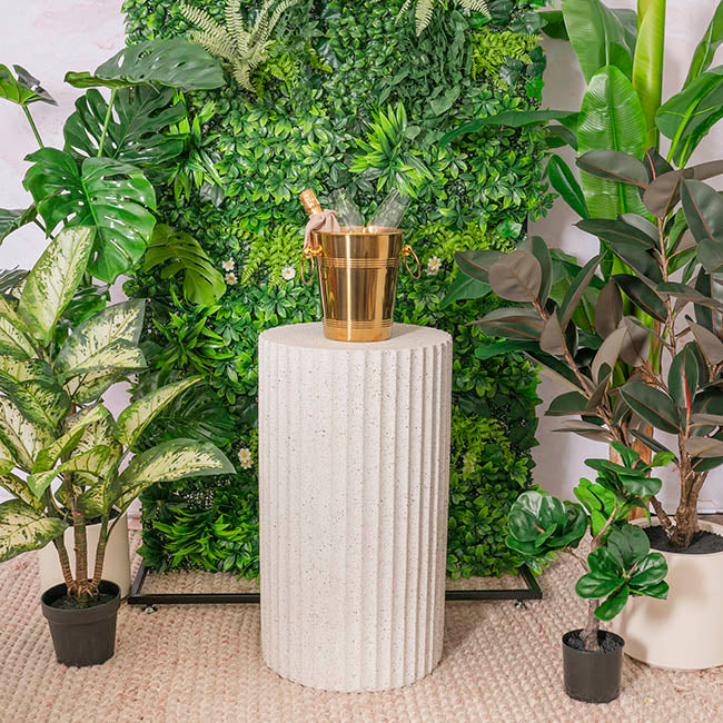 Fibreglass Fluted Round Plinth Dotted Cream (40x70cmH)