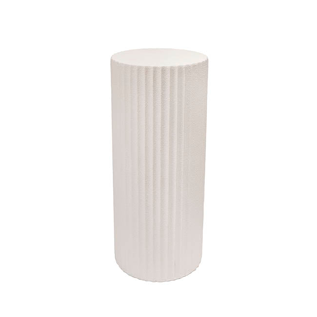 Fibreglass Fluted Round Plinth Limestone White (40x70cmH)
