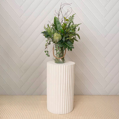 Fibreglass Fluted Round Plinth Limestone White (40x70cmH)