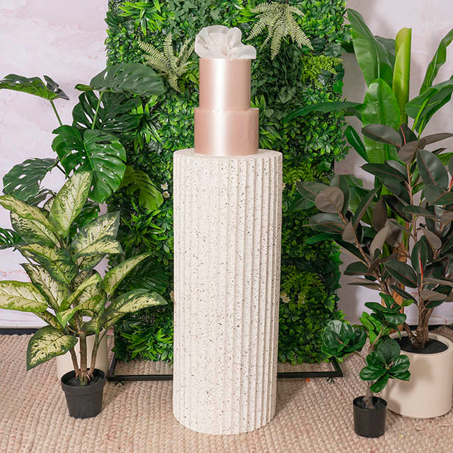 Fibreglass Fluted Round Plinth Dotted Cream (40x100cmH)