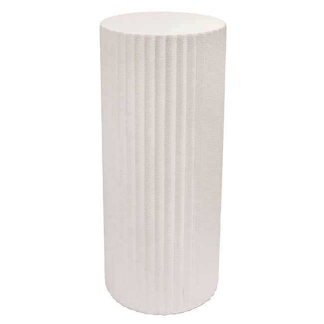Fibreglass Fluted Round Plinth Limestone White (40x100cmH)