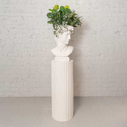 Fibreglass Fluted Round Plinth Limestone White (40x100cmH)