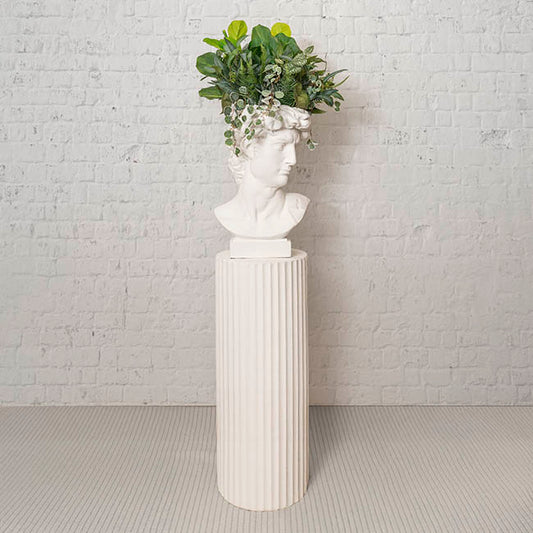 Fibreglass Fluted Round Plinth Limestone White (40x100cmH)