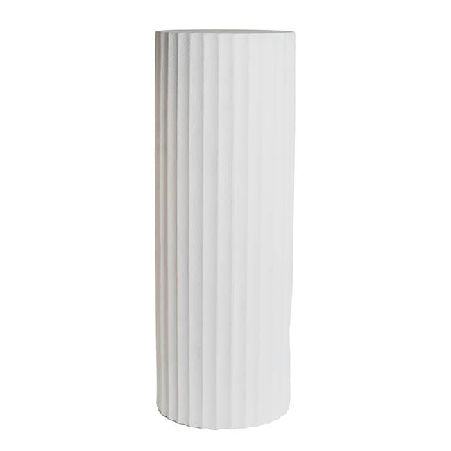 Fibreglass Fluted Round Plinth Limestone White (32x90cmH)