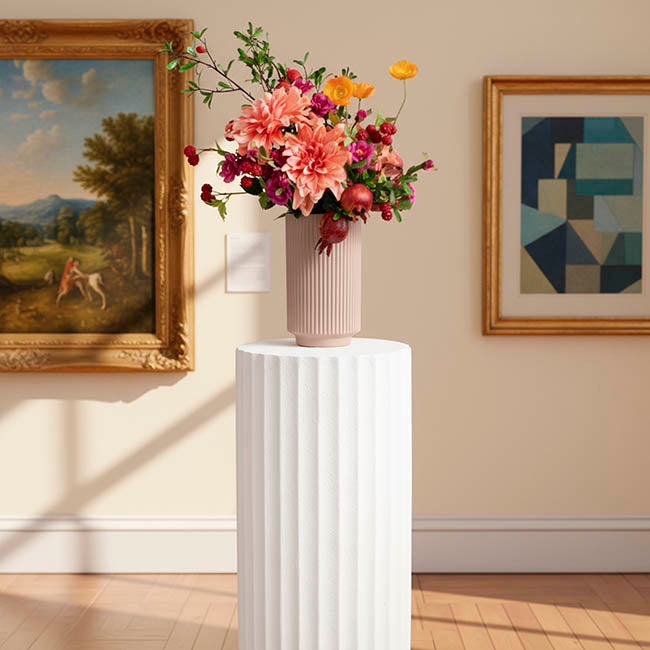 Fibreglass Fluted Round Plinth Limestone White (32x90cmH)