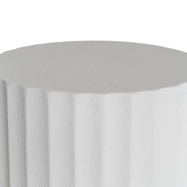 Fibreglass Fluted Round Plinth Limestone White (32x90cmH)