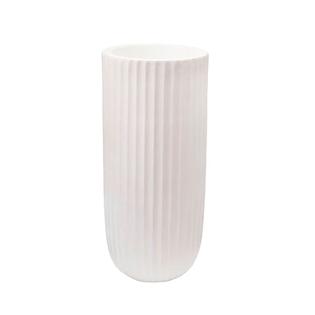 Fibreglass Fluted Cylinder Planter Matte White (40x90cmH)