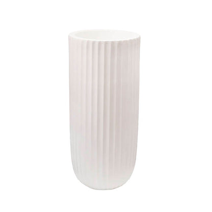 Fibreglass Fluted Cylinder Planter Matte White (40x90cmH)