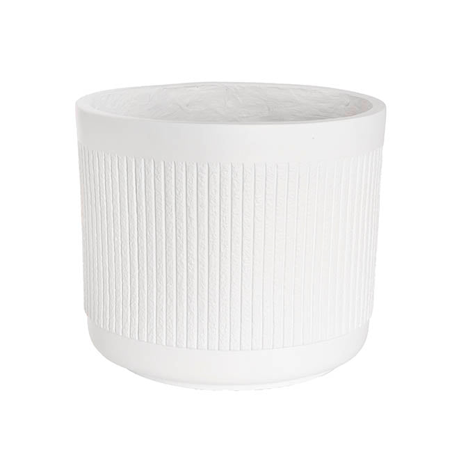 Fibreglass Ribbed Planter Matte White (34x30cmH)