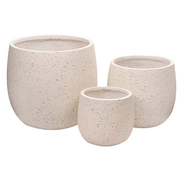Garden Round Planter Pot Set 3 Distressed White (41cmH)