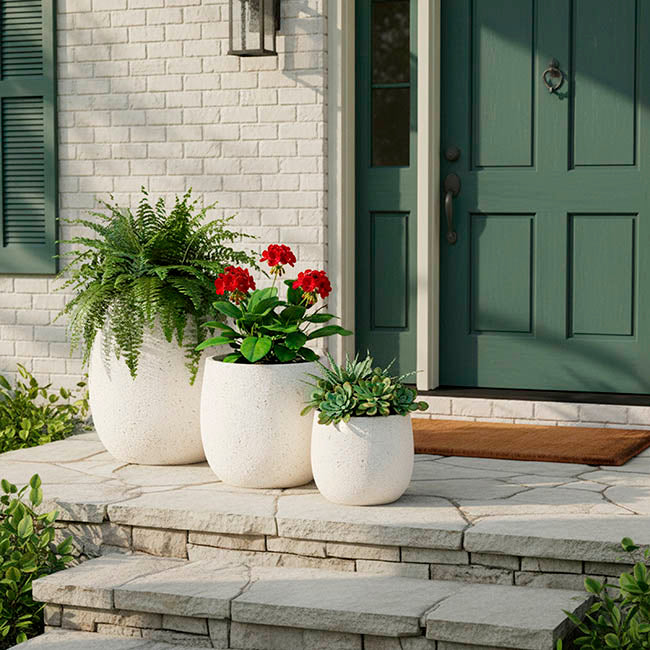 Garden Round Planter Pot Set 3 Distressed White (41cmH)