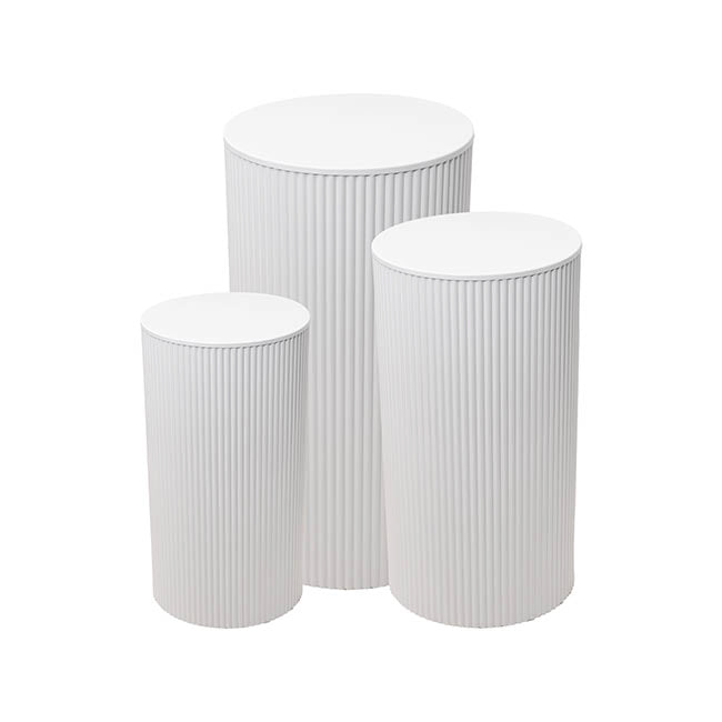 Ripple Plinth Round Metal Set 3 White (45/50/60cmH)