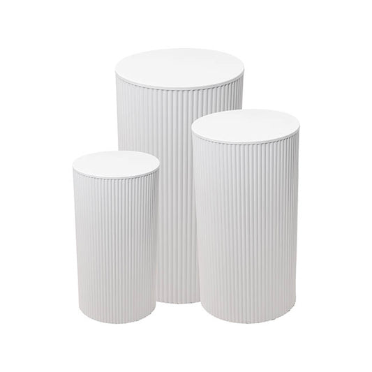 Ripple Plinth Round Metal Set 3 White (45/50/60cmH)