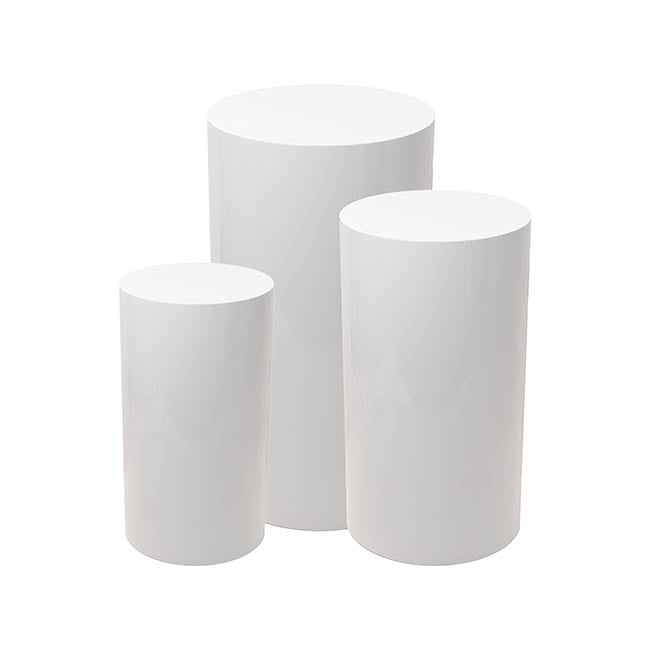 Classic Round Plinth Metal Set 3 White (50/55/60cmH)