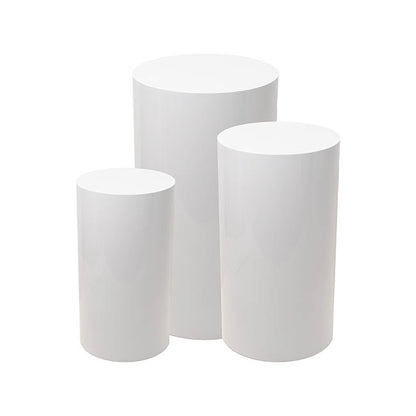 Classic Round Plinth Metal Set 3 White (50/55/60cmH)