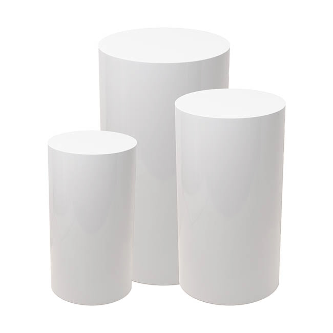 Classic Round Plinth Metal Set 3 White (60/75/90cmH)