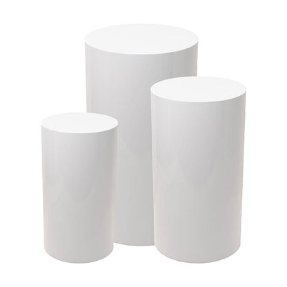 Classic Round Plinth Metal Set 3 White (60/75/90cmH)