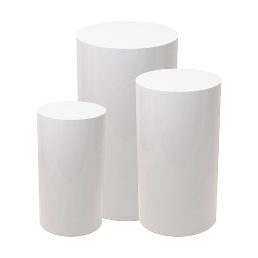 Classic Round Plinth Metal Set 3 White (60/75/90cmH)