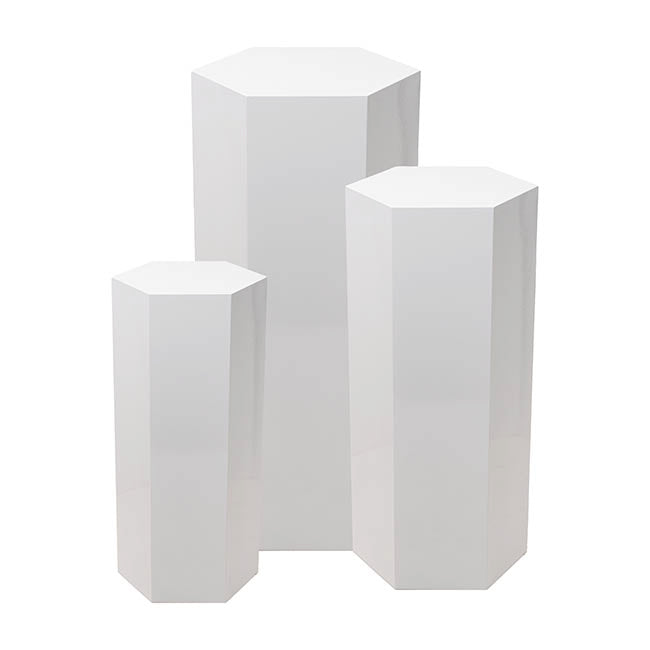 Hexagon Plinth Metal Set 3 White (60/70/85cmH)