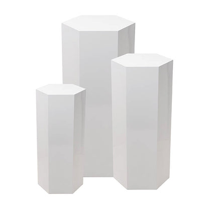 Hexagon Plinth Metal Set 3 White (60/70/85cmH)