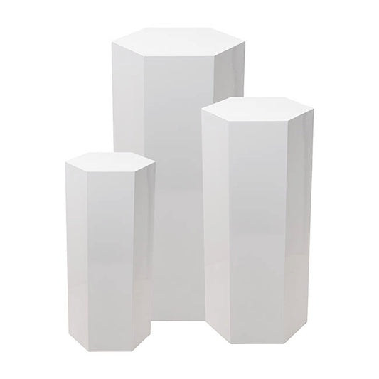 Hexagon Plinth Metal Set 3 White (60/70/85cmH)