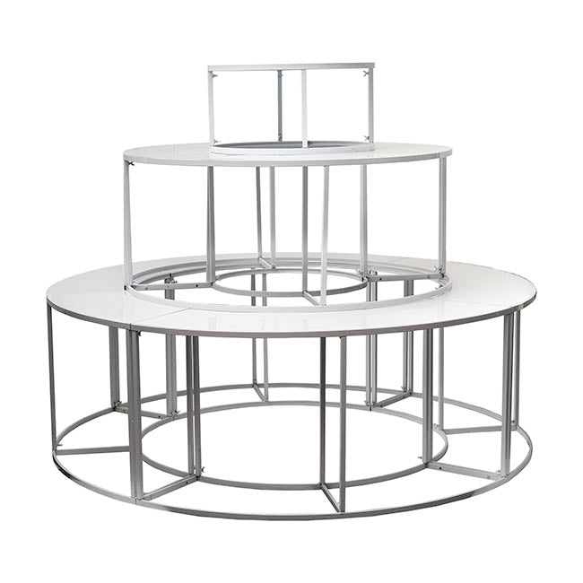 Display Stand Large 3 Tier Metal White (180cmDx140cmH)