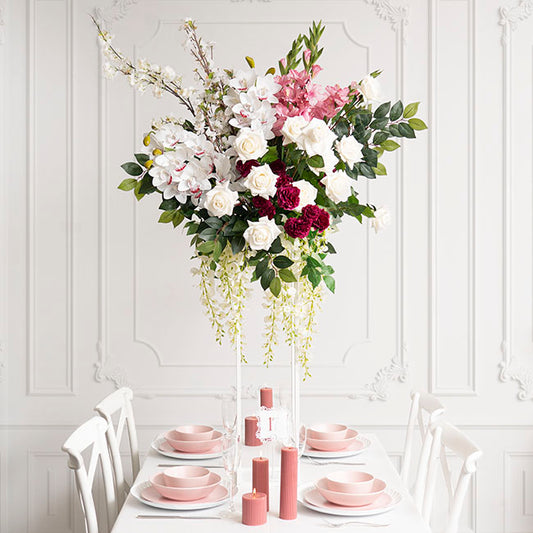 Metal Centrepiece Flower Table Stand KD White (20x20x80cmH)