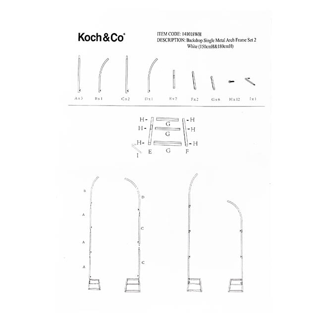 Backdrop Single Metal Arch Frame Set 2 White (150cmH&180cmH)