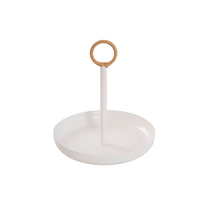 Cake Plate w Handle Metal Set 2 White (25cmD & 29cmD)