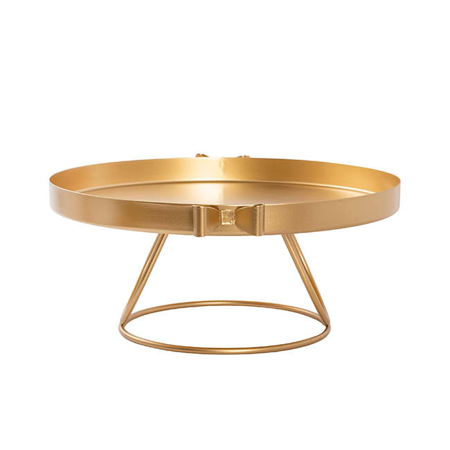 Cake Display Stand w Bow Gold (30cmDx13.5cmH)
