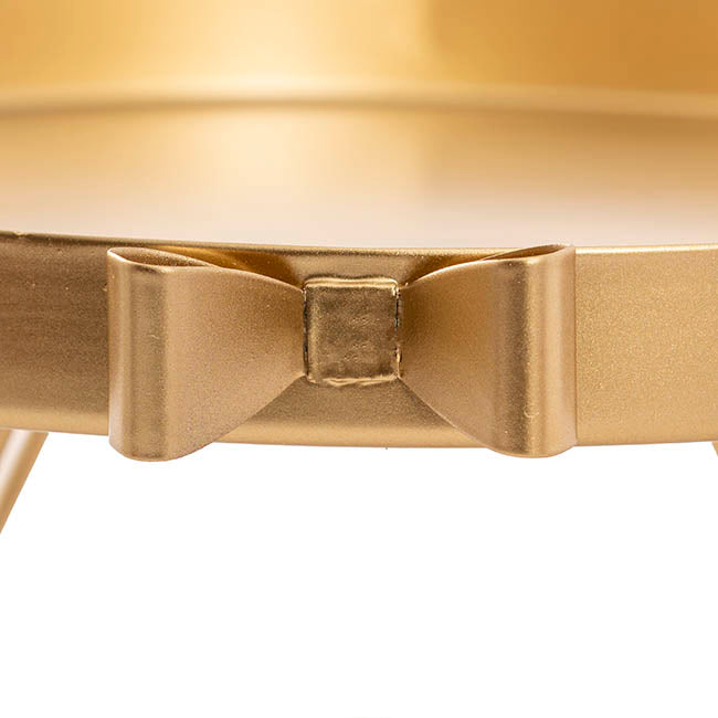 Cake Display Stand w Bow Gold (30cmDx13.5cmH)
