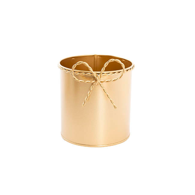 Metal Pot w Bow Gold (13cmDx15cmH)