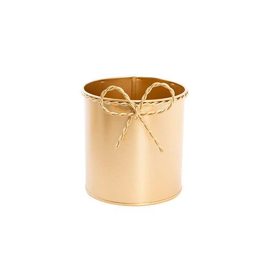 Metal Pot w Bow Gold (13cmDx15cmH)