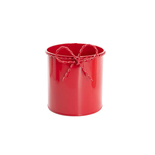 Metal Pot w Bow Red (13cmDx15cmH)
