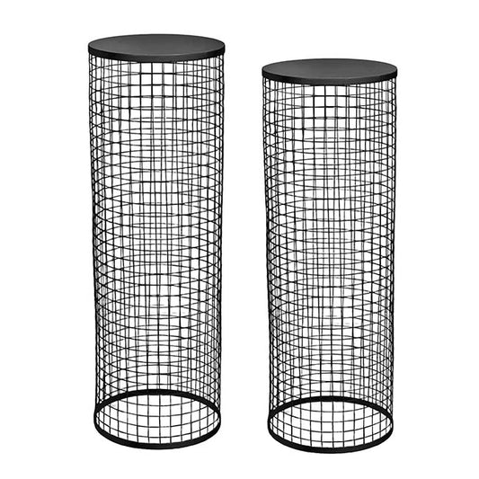Circular Mesh Plinth Set 2 Black (28x80cmH & 30x90cmH)