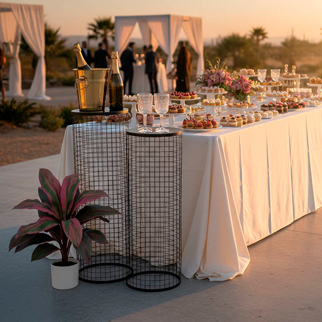 Circular Mesh Plinth Set 2 Black (28x80cmH & 30x90cmH)