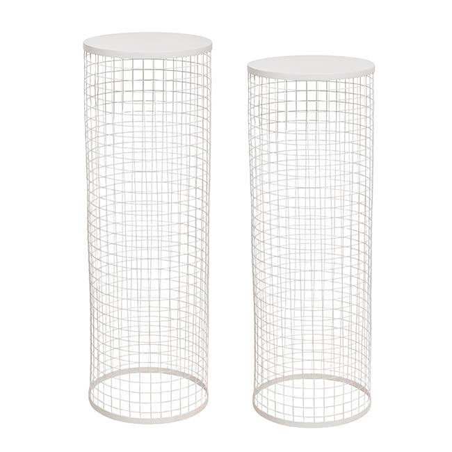 Circular Mesh Plinth Set 2 White (28x80cmH & 30x90cmH)