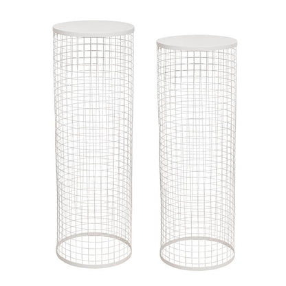 Circular Mesh Plinth Set 2 White (28x80cmH & 30x90cmH)