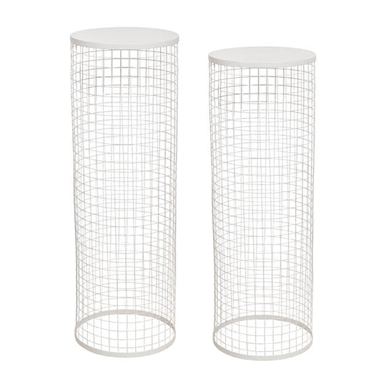 Circular Mesh Plinth Set 2 White (28x80cmH & 30x90cmH)