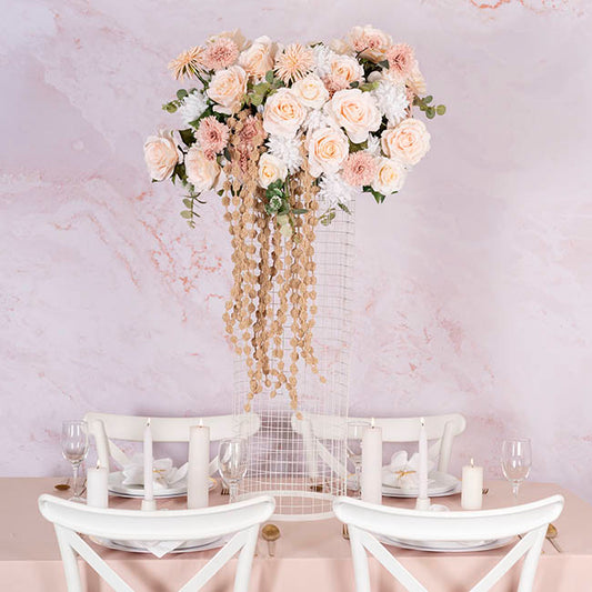 Circular Mesh Plinth Set 2 White (28x80cmH & 30x90cmH)