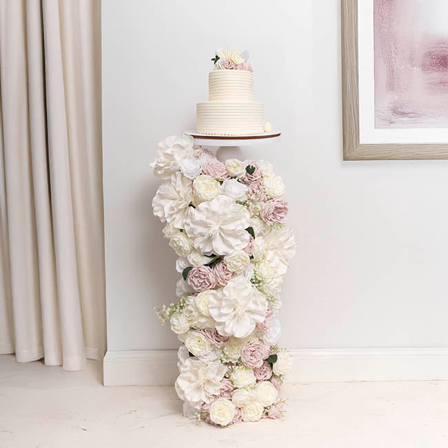 Circular Mesh Plinth Set 2 White (28x80cmH & 30x90cmH)