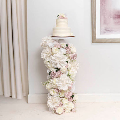 Circular Mesh Plinth Set 2 White (28x80cmH & 30x90cmH)