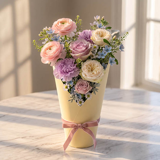 Flower Bouquet Conical Paper Vase Med Ivory Pk5 (14x7x22Hcm)