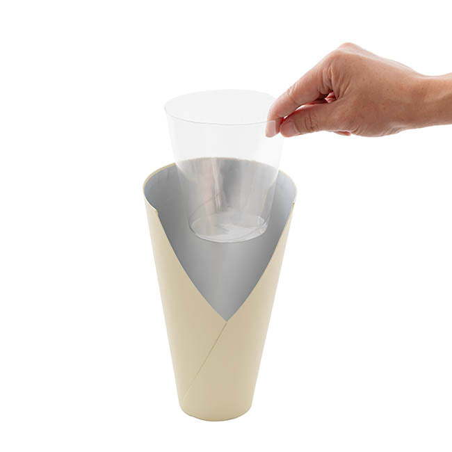 Flower Bouquet Conical Paper Vase Med Ivory Pk5 (14x7x22Hcm)