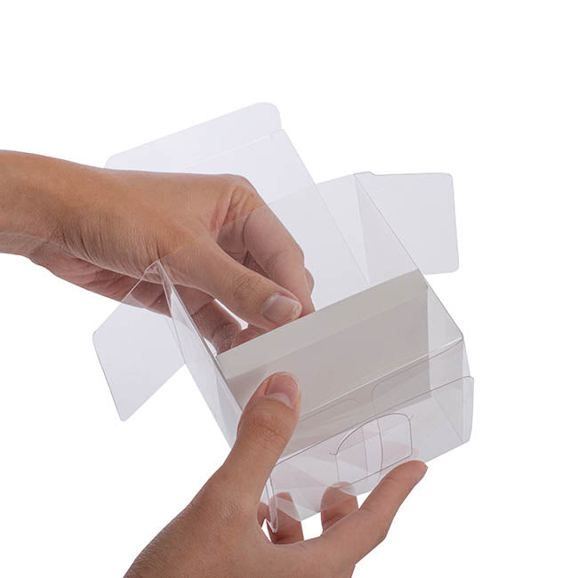 Cupcake Box Clear with Base 25mic White (80x80x80mm) Pack 10